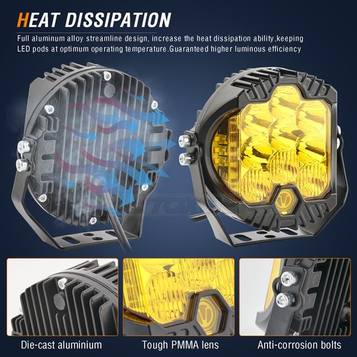 Side Shooter LED Pods Light 5 inch Off Road Yellow Halo DRL Driving Fog Lights