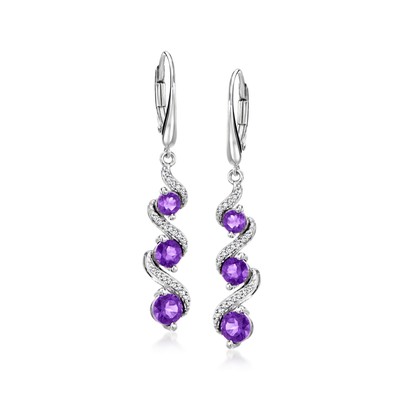Ross-Simons Amy & Diamond Swirl Drop Earrings in Silver