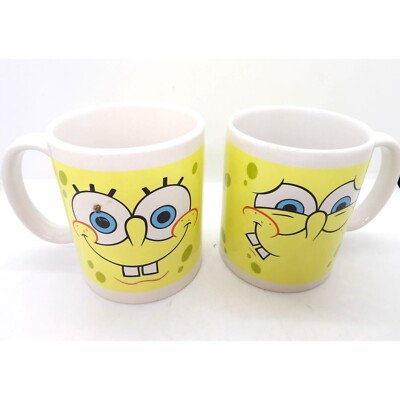 Vtg. Sponge Bob Square Pants Ceramic Coffee Mugs Two