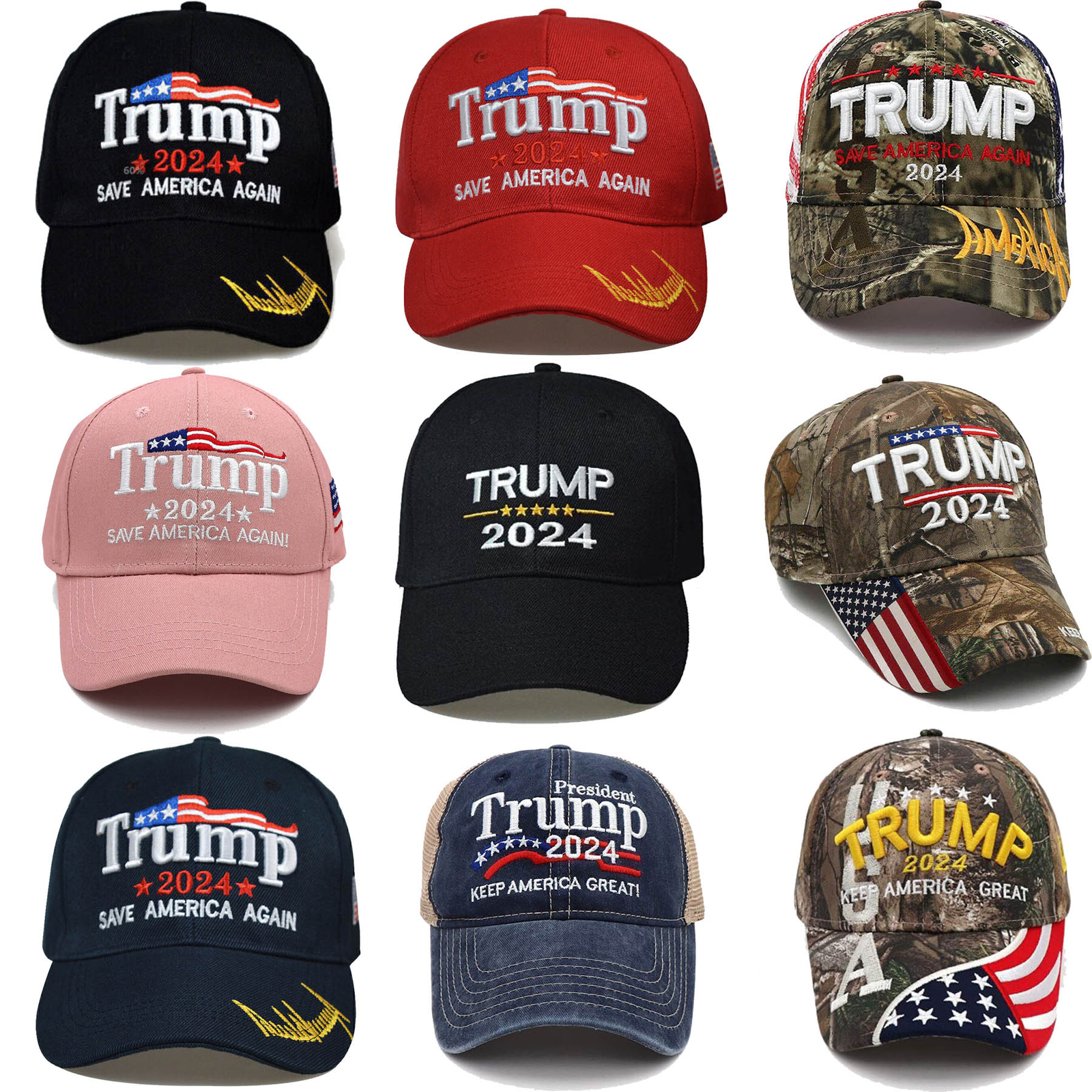 S Custom Embroidered Usa Flag Vintage Hat Lot