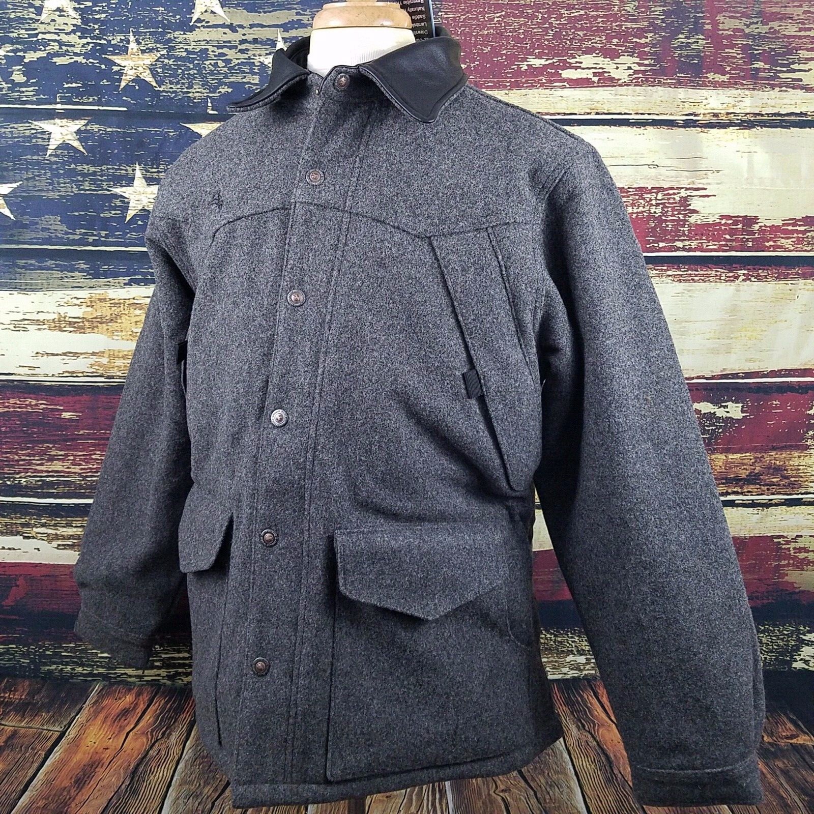 Pre-owned Wyoming Traders Mens 100% Wool Cowboy Western Insulated Ranch Oversized Coat In Charcoal Gray