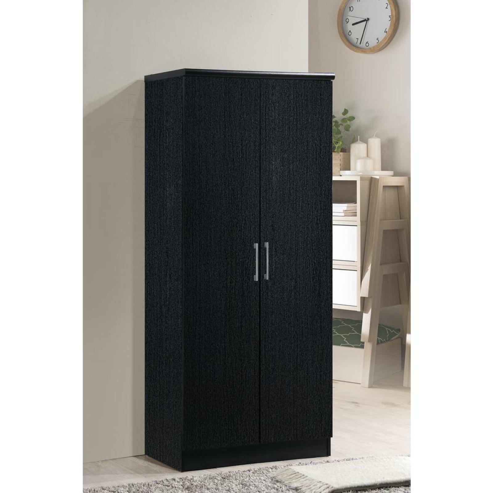 Wooden 2 Door Black Armoire Storage Cabinet Wardrobe Organizer