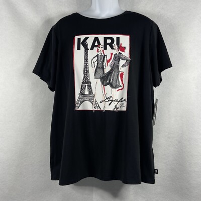 Karl Lagerfeld Top Women s 2X Black  T-Shirt Short Sleeve  Paris Logo New