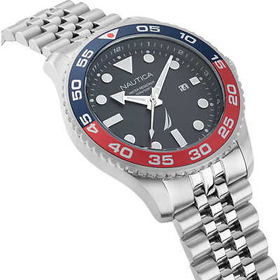 Pre-owned Nautica Mens Wristwatch  Pacific Beach Nappbf139 Stainless Steel Blue Sub 100mt