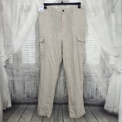 Roundtree York Size 40x36 Mens Beige Tan Cream Caribbean Linen Cargo Pants B45