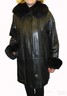 Pre-owned Knoles & Carter Plus Size Leather Coat With Fox Fur Collar In Blacks
