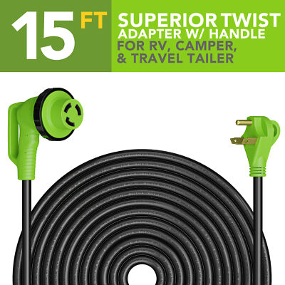 15 FOOT 30AMP 90-Degree Locking Heavy Duty RV Extension Cable Leisure Cords