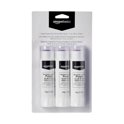 AmazonBasics Large Washable Purple Glue Sticks (Dries Clear), 1.4 oz Stick, 3 689718918977  eBay