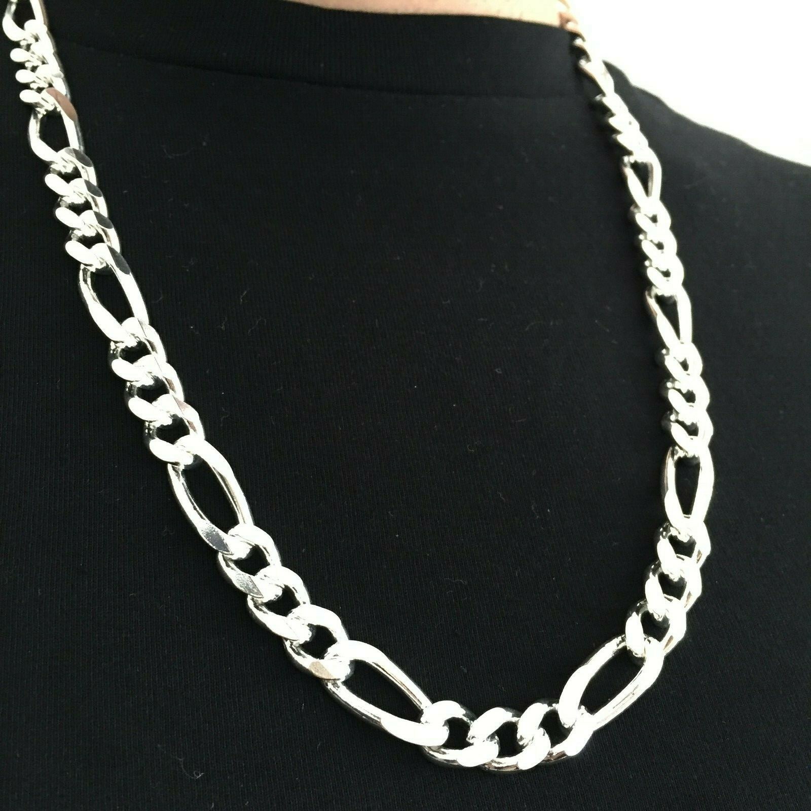 Pre-owned Handmade Real Mens Figaro Link Chain Necklace 11mm 126gr 28inch 925 Silver Sterling
