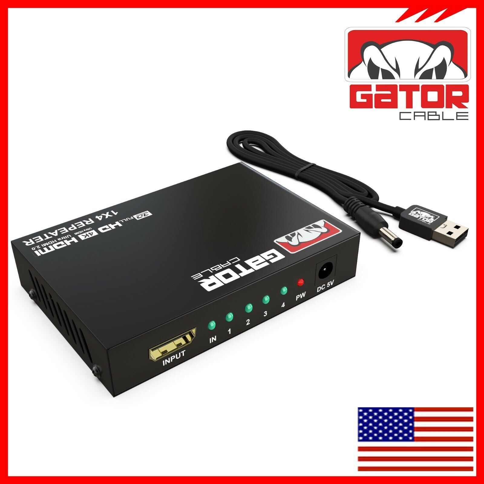 4K HDMI 2.0 Splitter Adapter 1 to 4 Cable Repeater Mirror Amplifier HUB Box 3D