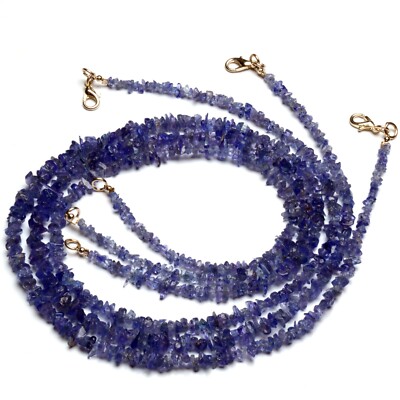 Natural Tanzanite Gemstone 4 to 7 mm Size Smooth Chips Beads 17'' Necklace