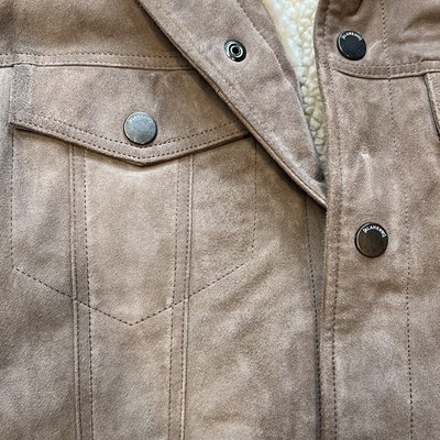 Pre-owned New York Blank Nyc Men's Brown Suede Jacket W/ Cream Sherpa Lining, “into The Wild”, M In Ivory