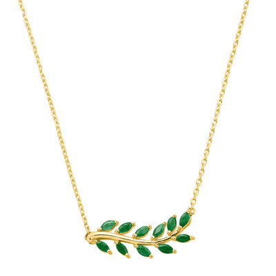 Finecraft 1 cttw Natural Emerald Leaf Garland Necklace in 10K Yellow Gold, 18''
