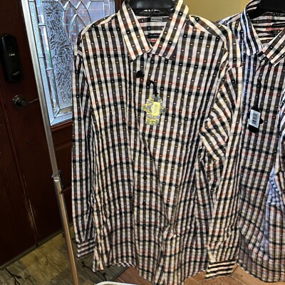 Visconti Black Long Sleeve Men's Shirt Navy multi NWT $120 Sz 2XB
