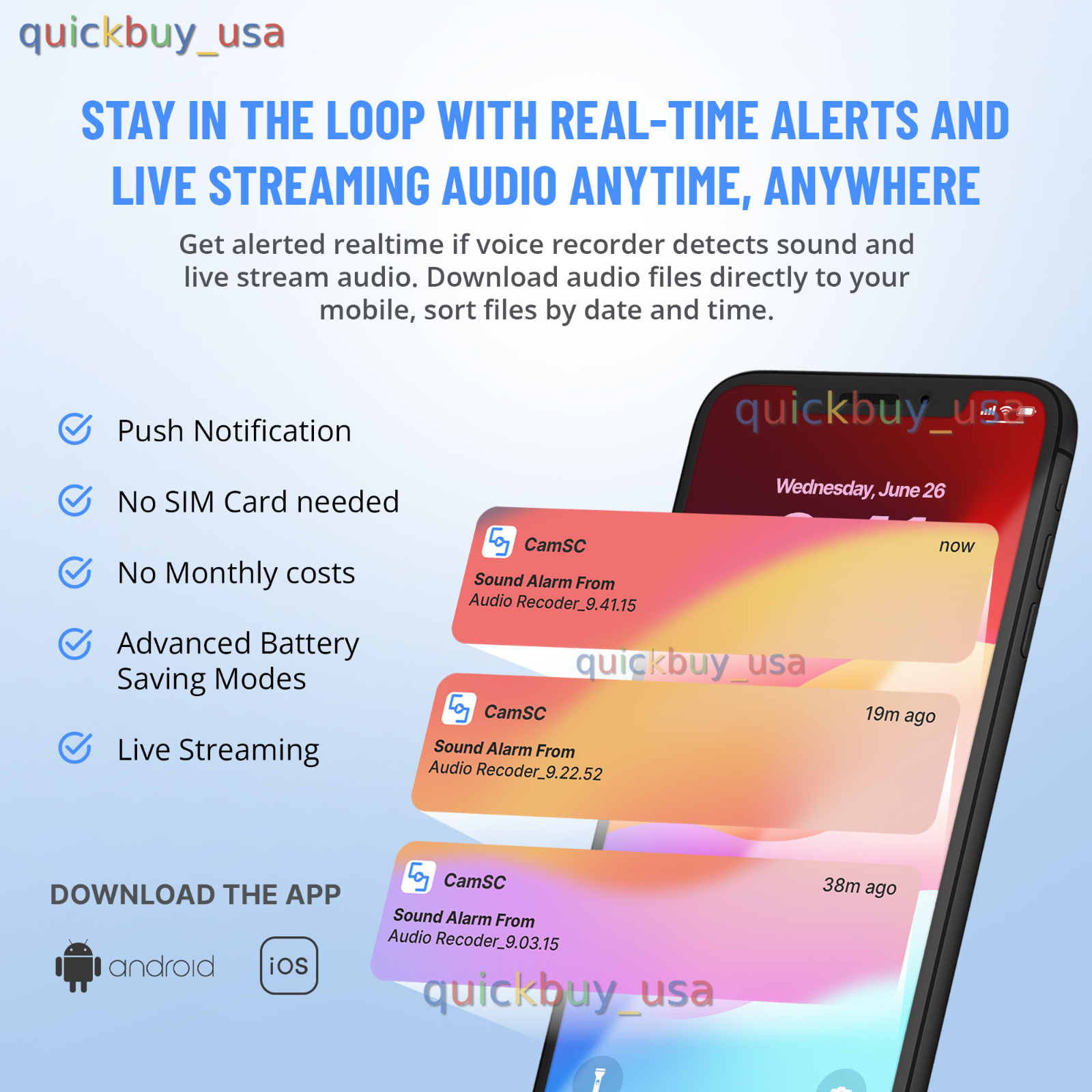 WIFI Audio Pen Voice Recorder Real-Time Audio Thru App Voice Activated - TC18