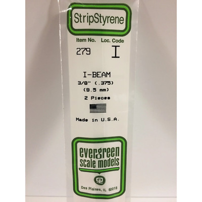 Evergreen 279 Styrene Plastic I Beam 0.375'' 9.5mm x 14'' (2)