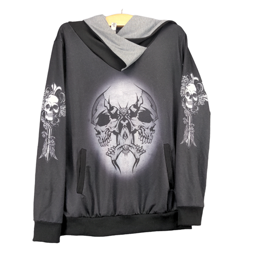 Yu Ki Skull Pullover Hoodie Womens Large Long Sleeve Black Big