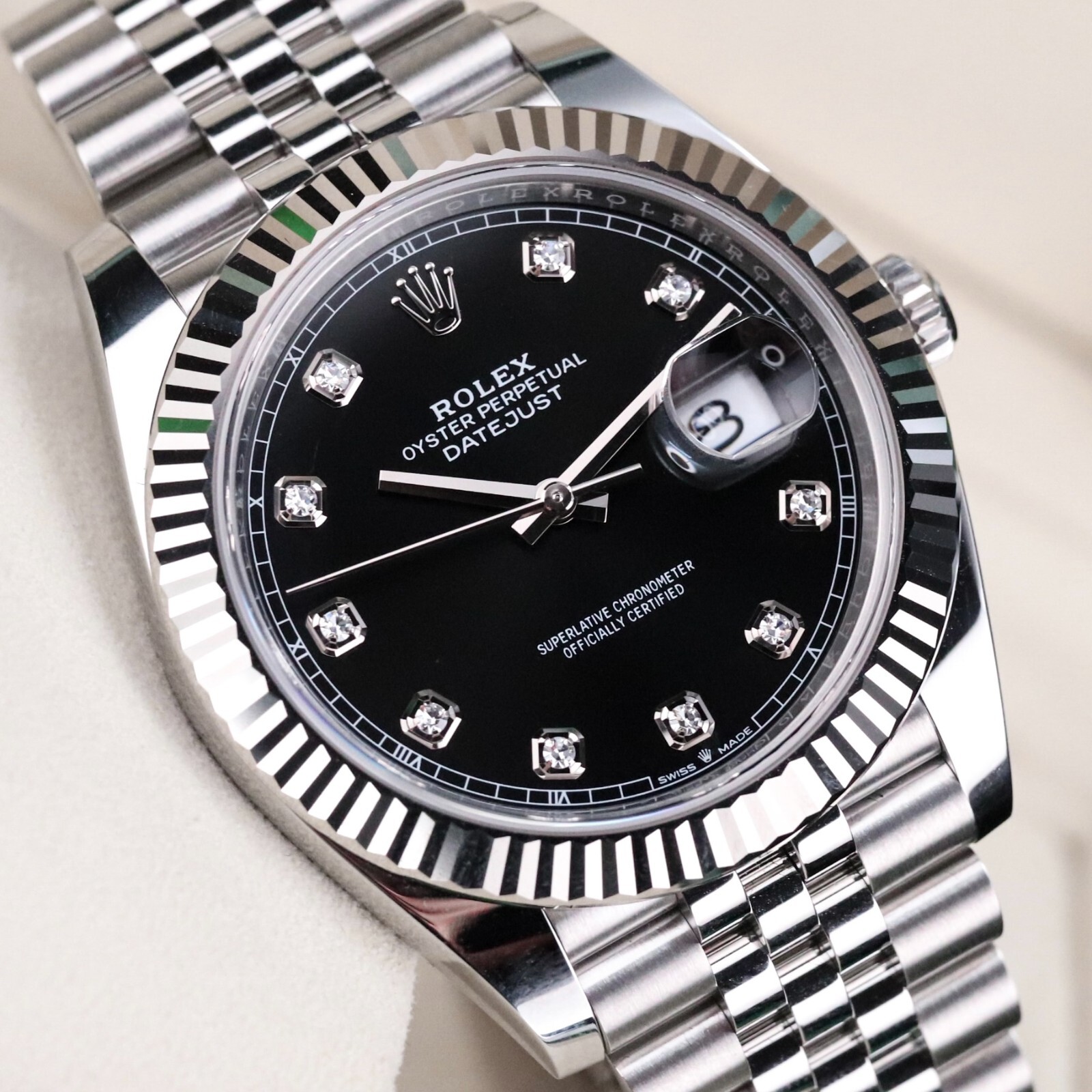 ROLEX Datejust ブラックダイヤル Rolex Datejust 41 Black Diamond Dial Jubilee Steel Oyster