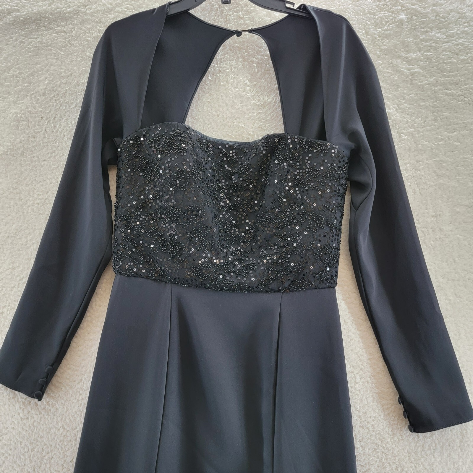 Pre-owned Amsale Stretch Crepe Sequined Bodice Gown Women's 10 Black Square Neck