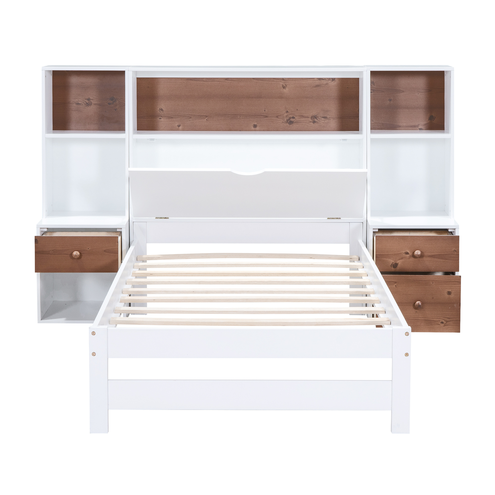 Twin Size Platform Bed Frame with Storage Headboard and Drawers Nightstand White
