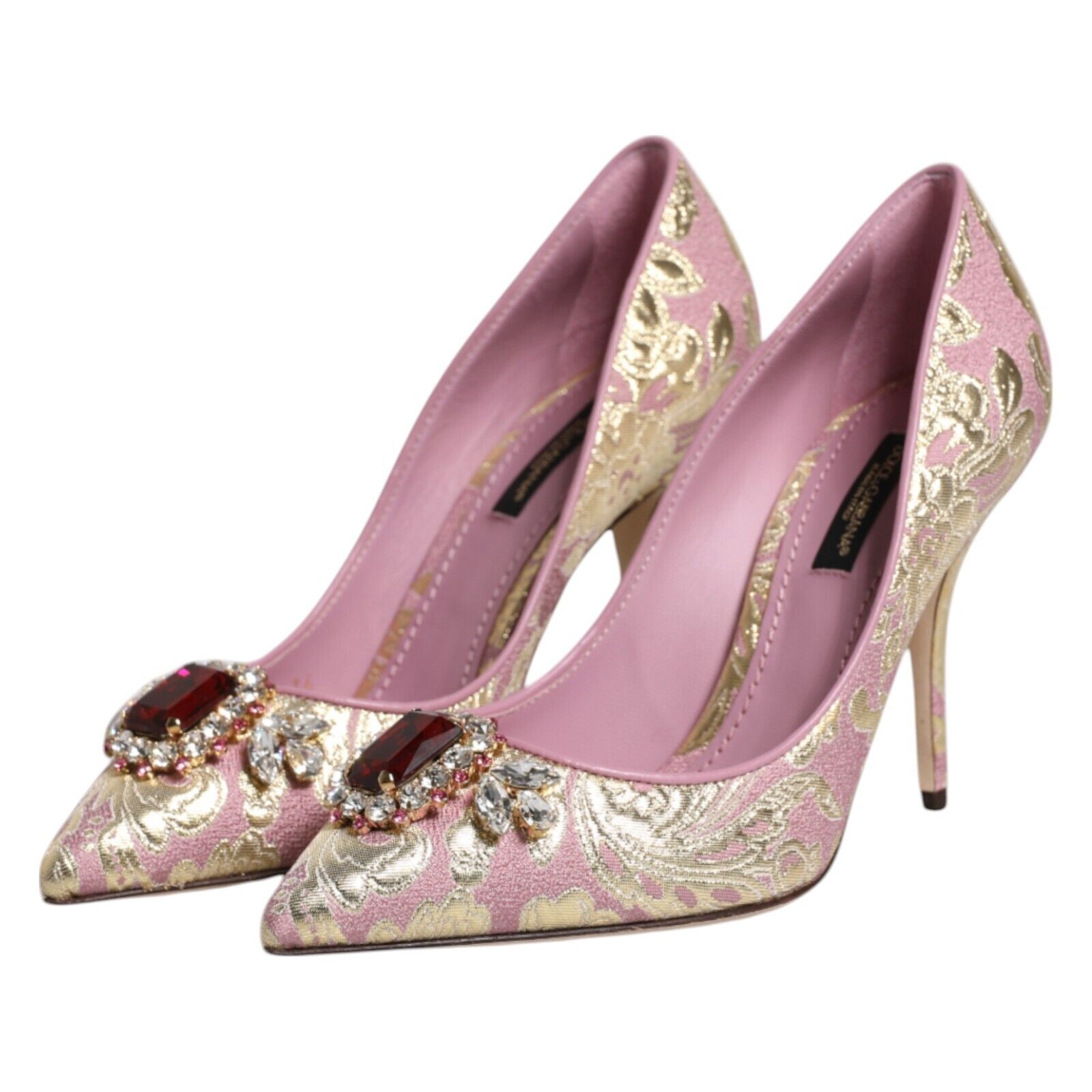 DOLCE & GABBANA Shoes Pink Gold Jacquard Crystal High Heels DOLCE & GABBANA Shoes Pink Gold Jacquard Crystal High Heels