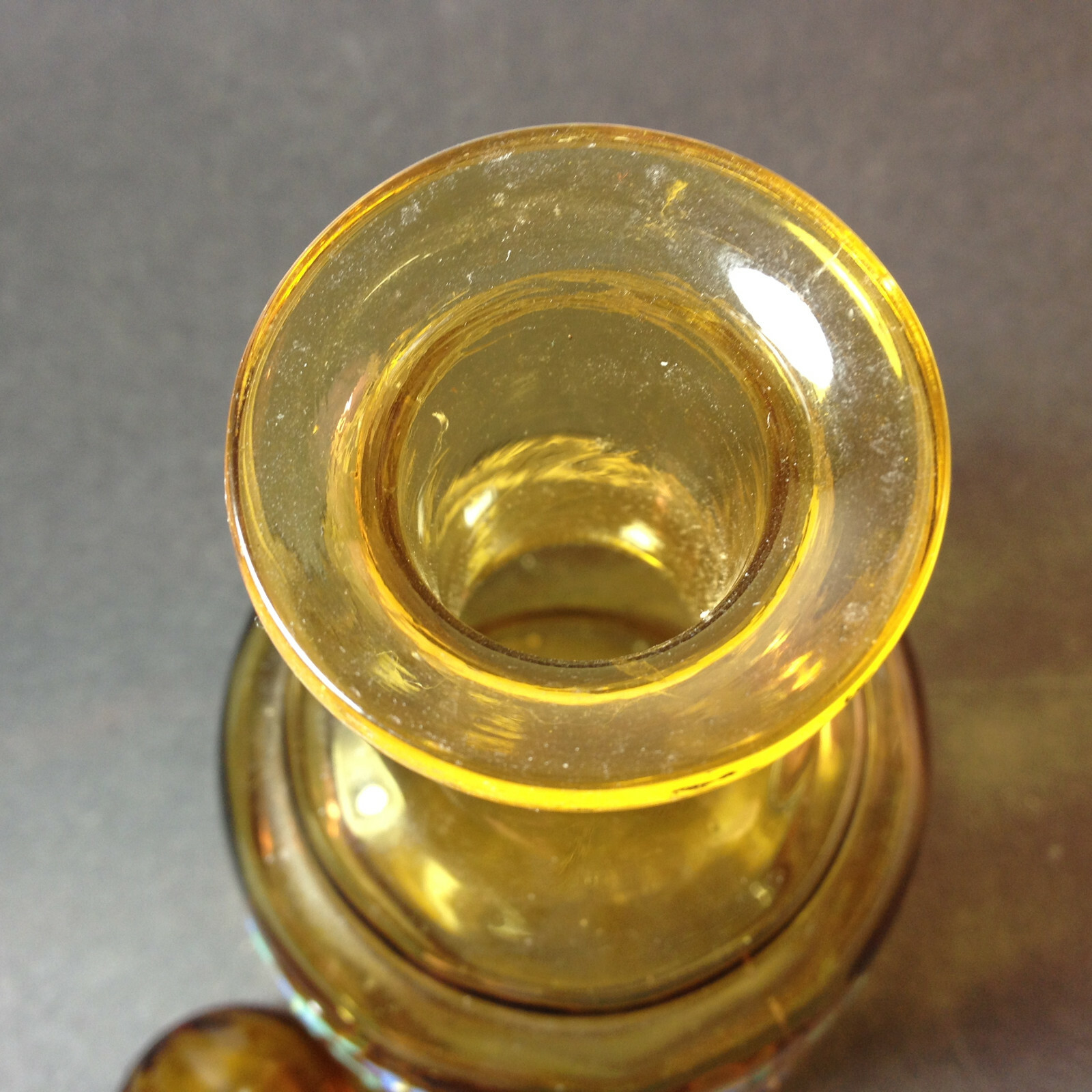 Vintage Amber Glass Decanter Bottle/ Stopper Hand Blown Painted Glass Enamel