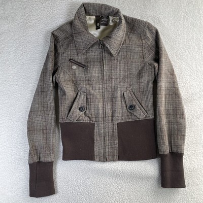 Element Bomber Jacket Womens Medium Brown Plaid Wool Blend Skateboarding