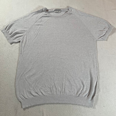 Mango Man Linen Shirt Mens Medium Gray Tee Crew Neck Stretch Lightweight Beach