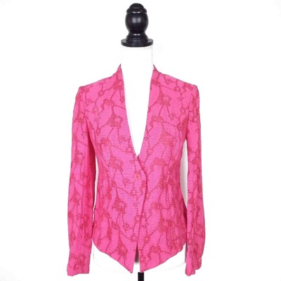 Jones New York Hot Pink Burnout One Button Collarless Jacket Petite Size 2P NEW