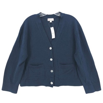 NWT J CREW Cashmere Patch Pocket Cardigan Sweater Oversized CB881 Navy MEDIUM