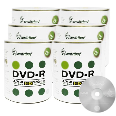 600-Pcs SmartBuy Blank DVD-R DVDR 16X 4.7GB Logo Top Surface Recordable Disc