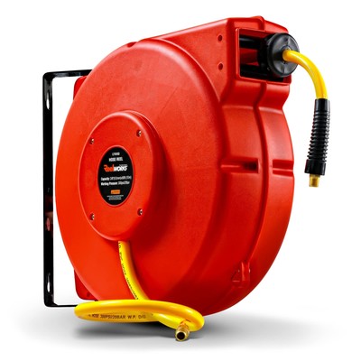 ReelWorks Air Hose Reel Retractable 3/8" Inch x 50' Foot PVC Hose Max 300PSI ...