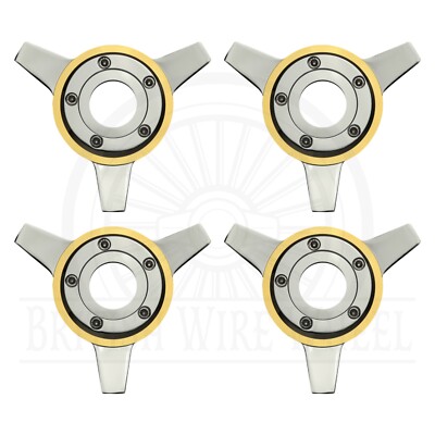 3 Bar Zenith Cut Chrome Locking Knock Off Spinner Caps without Logo, Set of 4