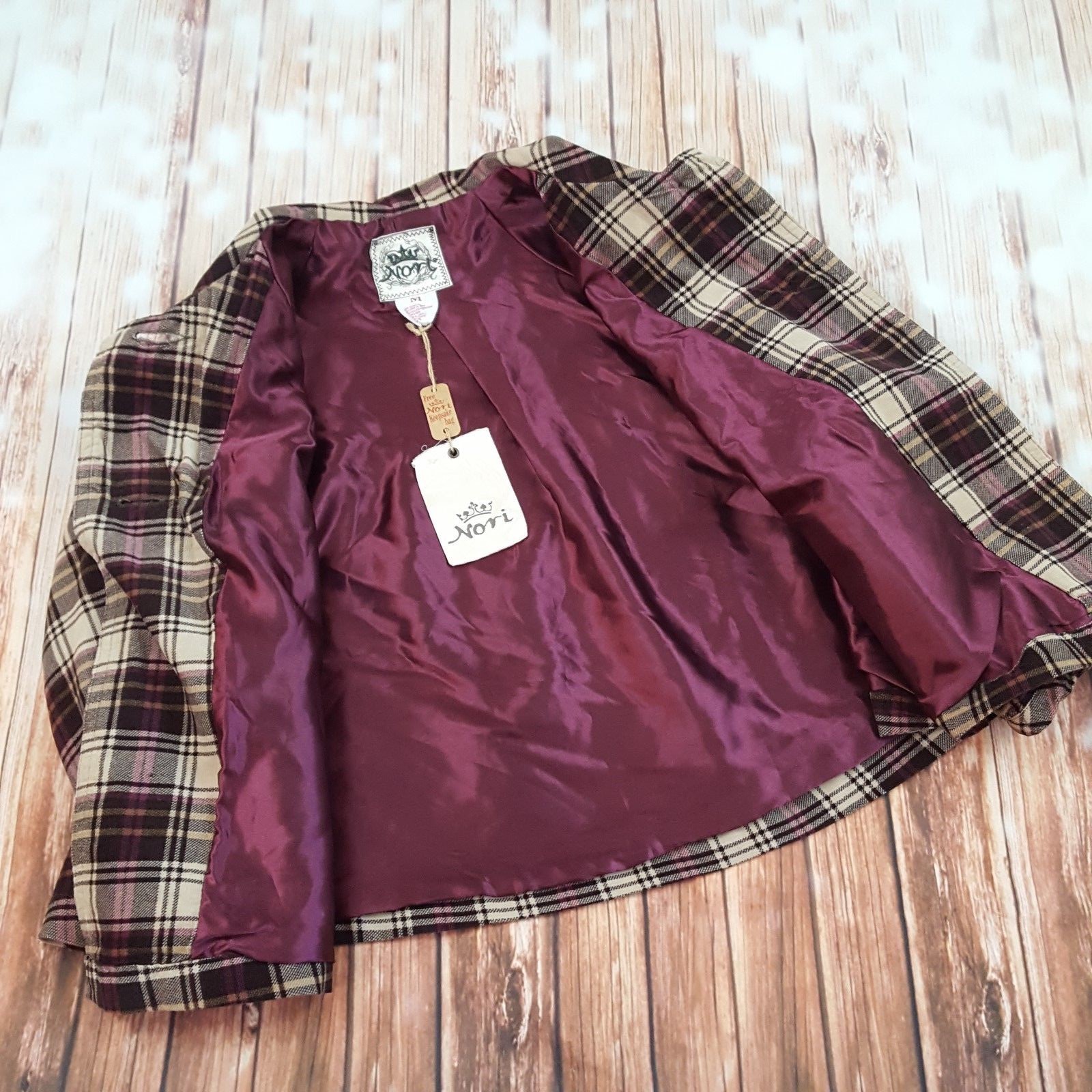 Nori girls dress coat jacket pea coat plaid brown and purple size medium