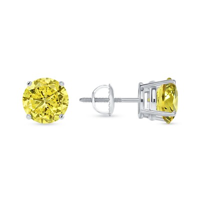 Pre-owned Shine Brite With A Diamond 5.50 Ct Round Cut Canary Earrings Studs Solid 18k White Gold Screw Back Basket