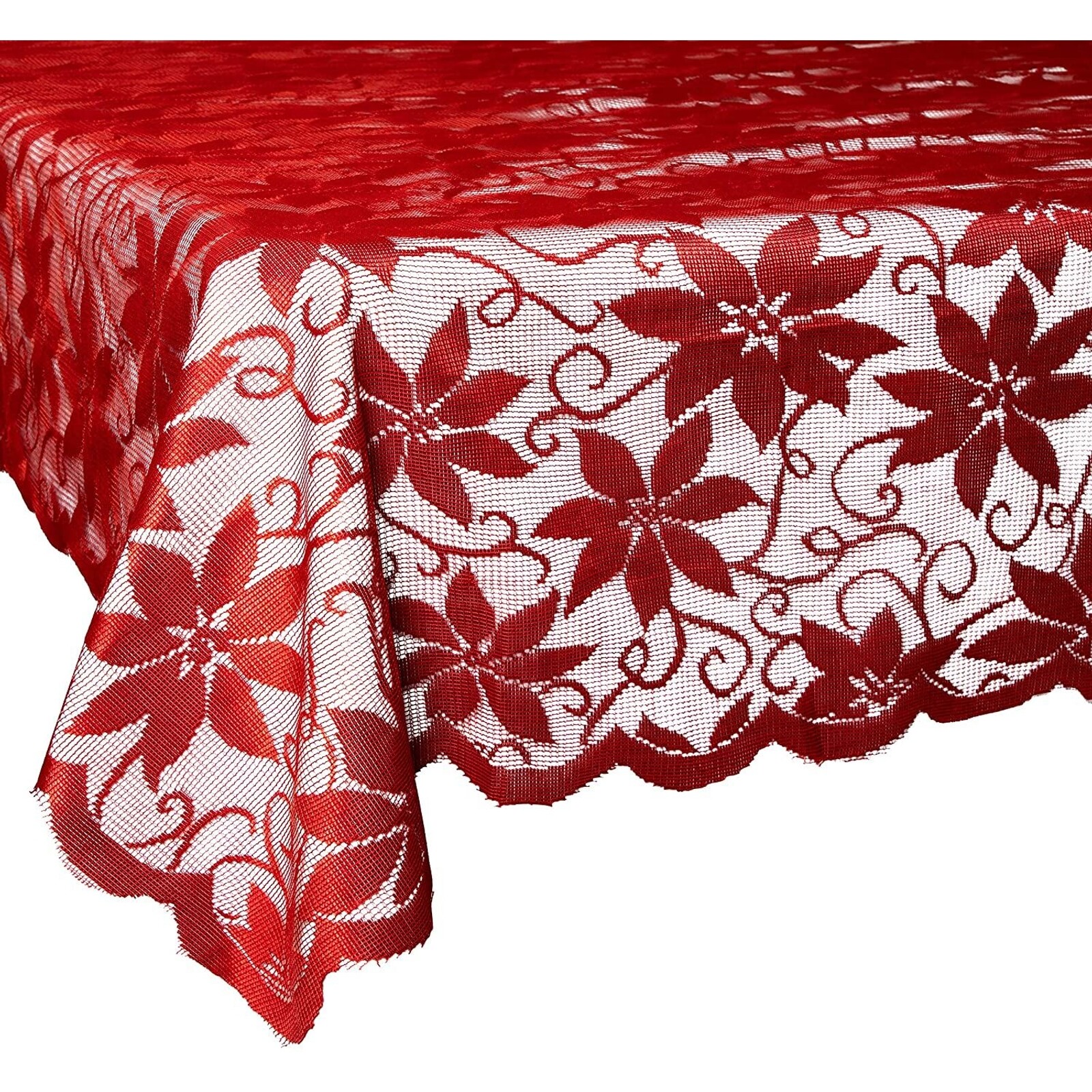 Lace Rectangular Table Cloth Cover Tablecloth for Christmas, 60 x 80 inches, Red