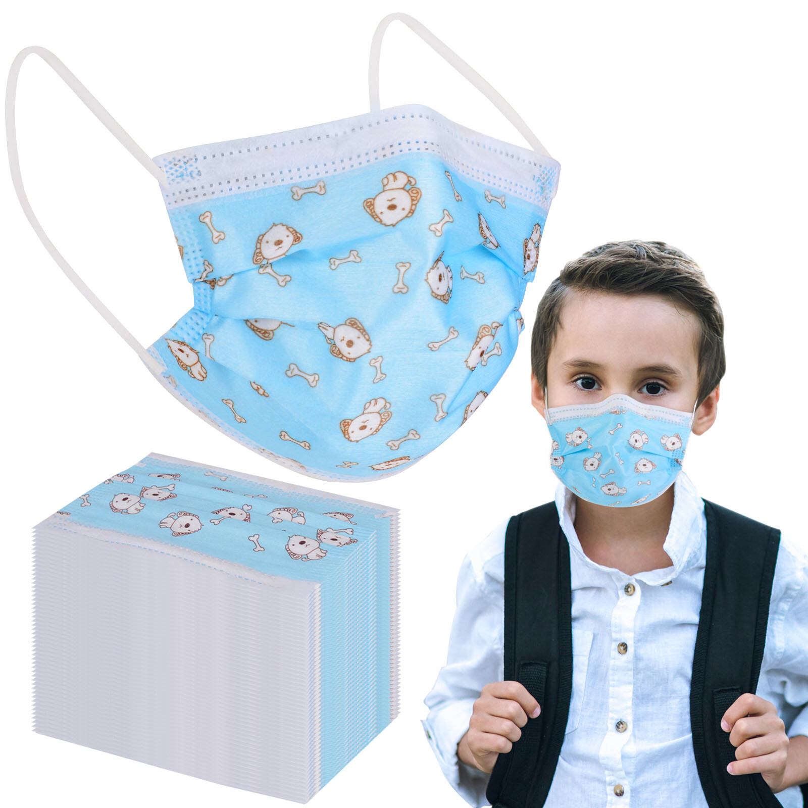 50 PCS Kids Face Mask Disposable 3-Ply Ear-loop Mouth Cover 3 Layer Filter Mask