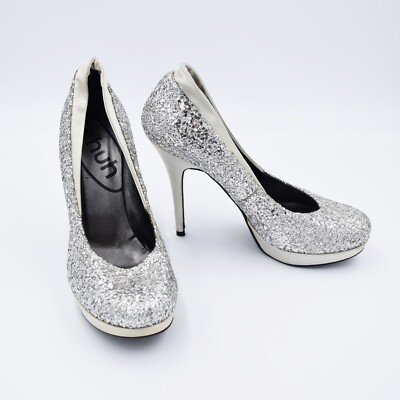 Silver Glitter Stillettos Women's Size 10 Platform High Heel Pumps/Shoes Ladies