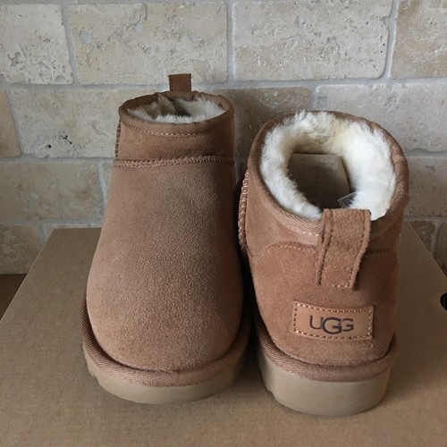 Pre-owned Ugg Classic Ultra Mini Chestnut Water-resistant Suede Boots Size Us 9 Women In Brown