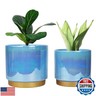 YFFSRJDJ Ceramic Flower Plants Pots Planter with Drainage Hole, 6.0 inch+5.0 Inch. Indoor-Outdoor Large Round Succulent Orchid Pot Set (Blue)
