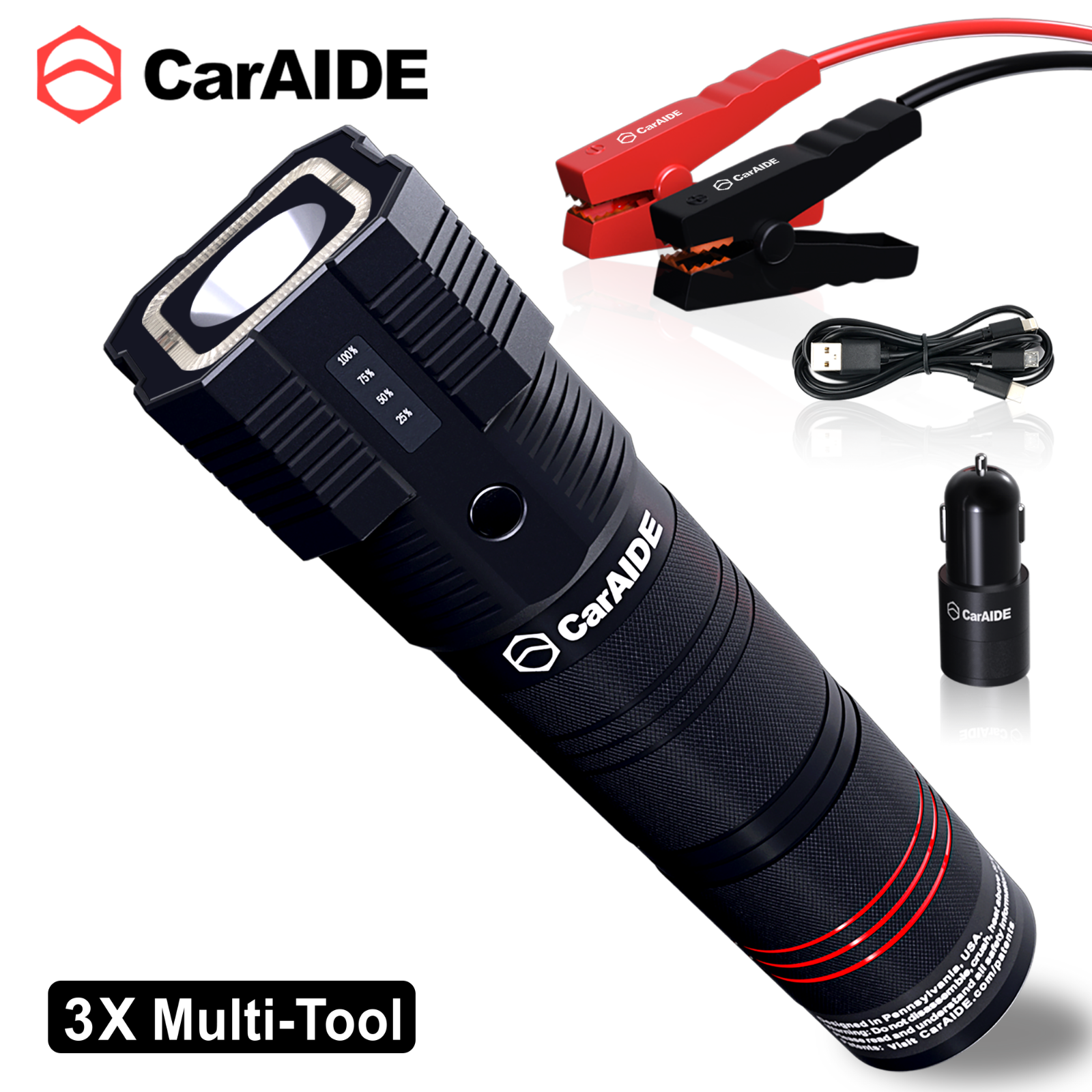 18-in-1 CarAIDE 3X Multi-Tool 12V Car Jump Starter Emergency Tool Patent Pending