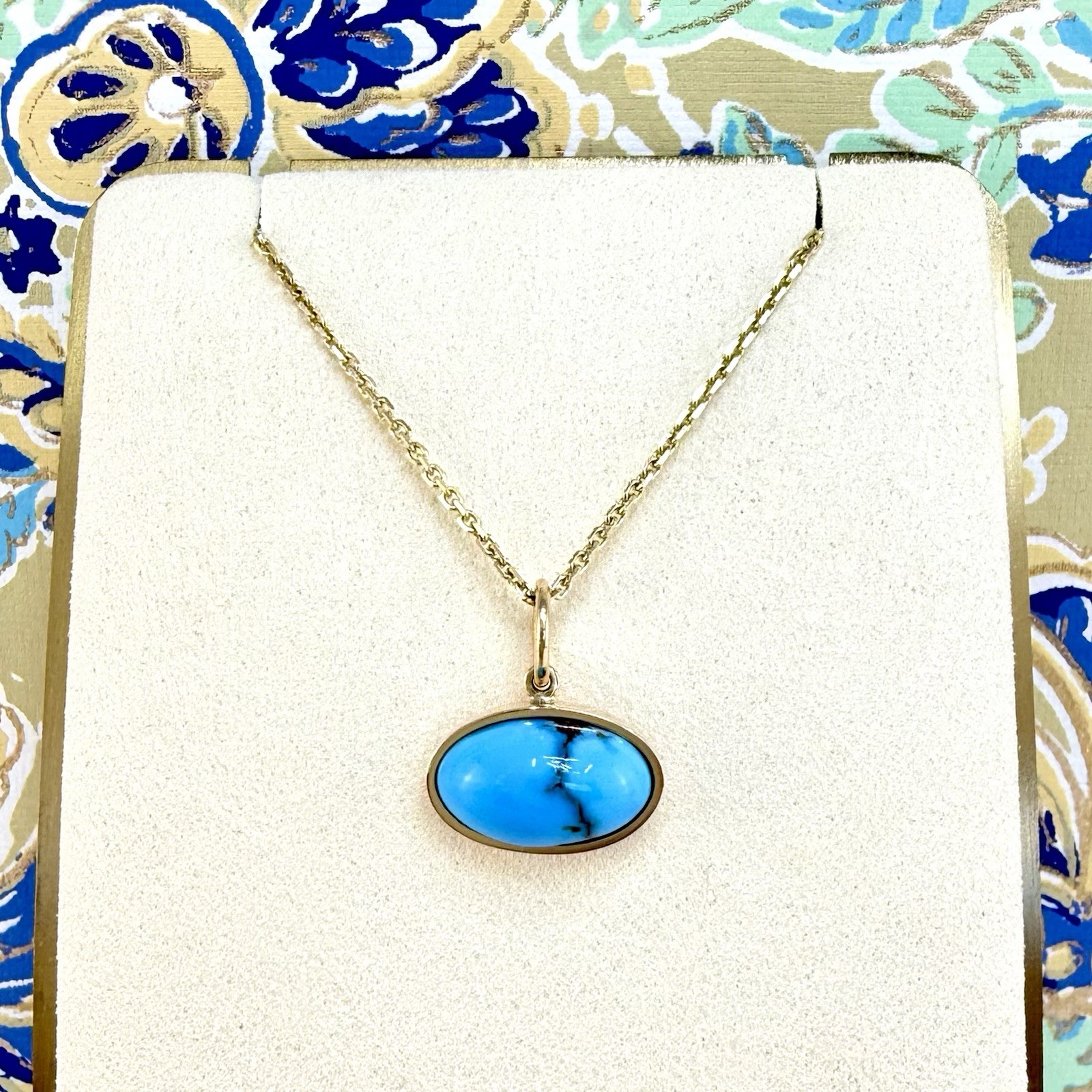 Modernist 14k Yellow Gold Natural Egyptian Turquoise Custom Made Pendant, Unisex - Picture 1 of 10
