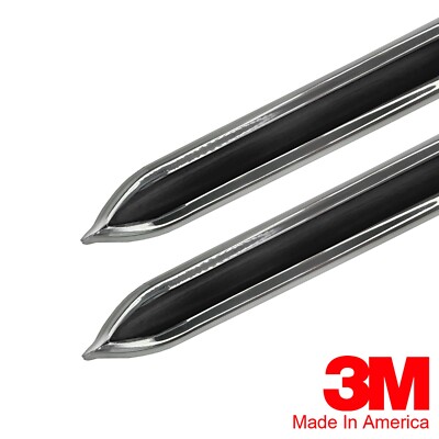 Vintage Style 5/8'' Black & Chrome Side Body Trim Molding - Formed Pointed Ends