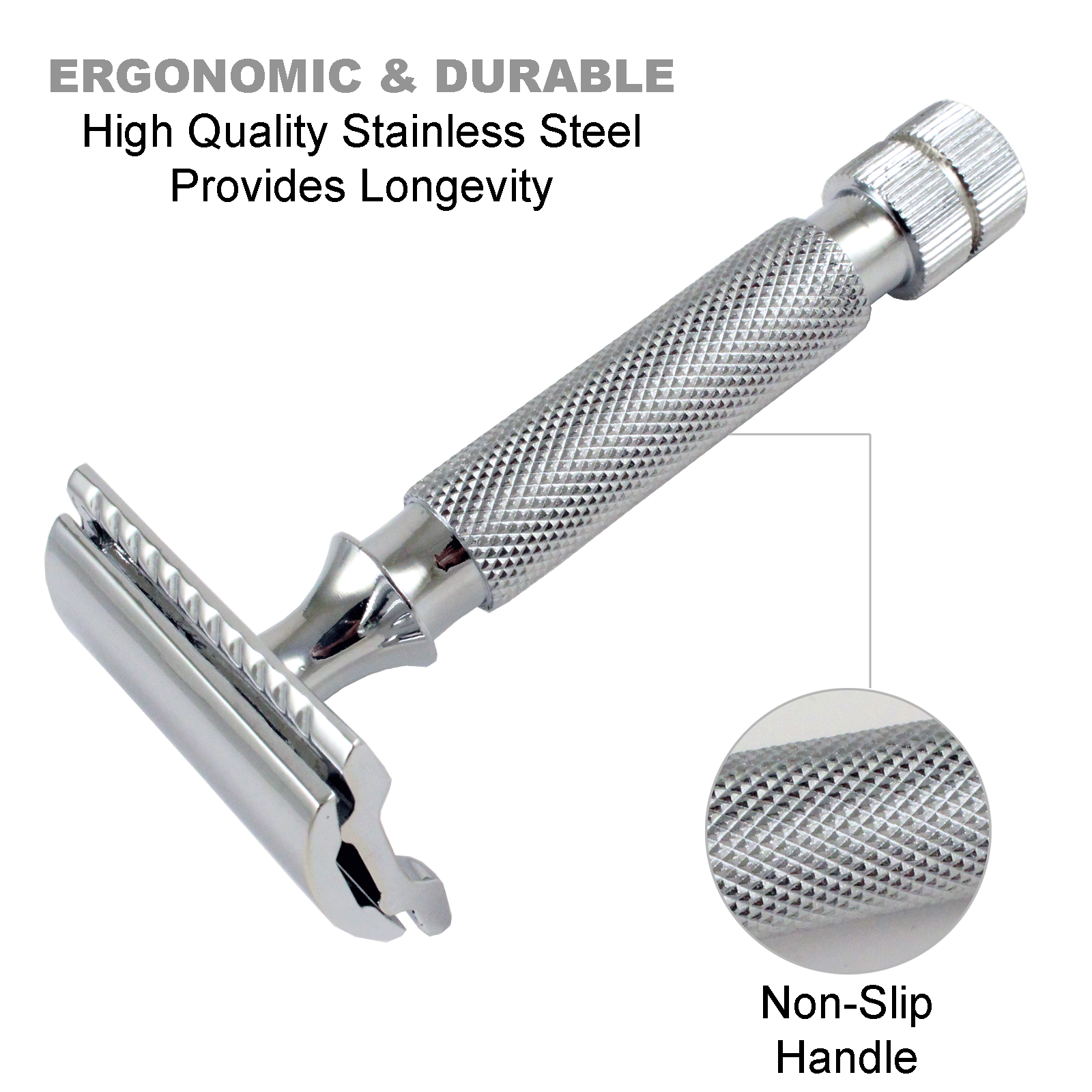 STAINLESS STEEL HEAVY DUTY DOUBLE EDGE SAFETY RAZOR FOR MEN + 10 SHAVING BLADES