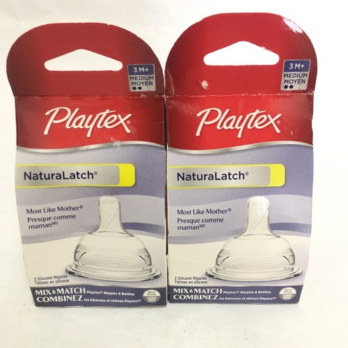Playtex Baby NaturaLatch 2 Pack 4 Nipples Medium Flow Natural Latch 3M+ NEW