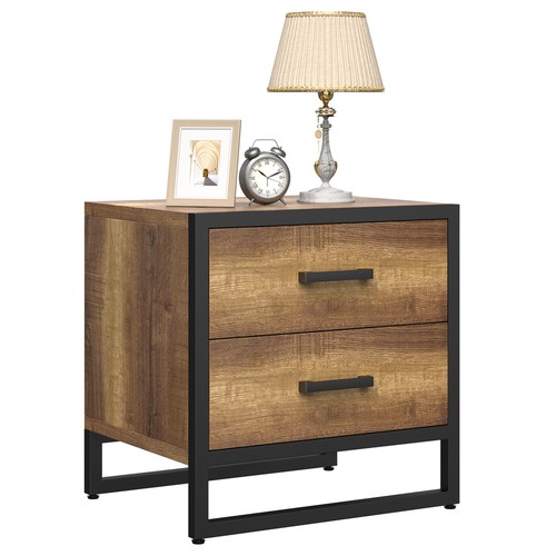 Set of 2 Nightstand Bedroom Bedside Table End Side Table 2 Drawers Storage Brown