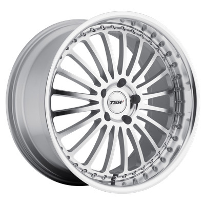 20x8.5 TSW SILVERSTONE SILVER W/ MIRROR CUT FACE & LIP Wheel 5x108 (40mm)