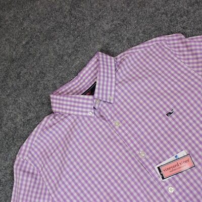 NEW Vineyard Vines Whale Shirt Button Down Men's XL Purple Check Slim