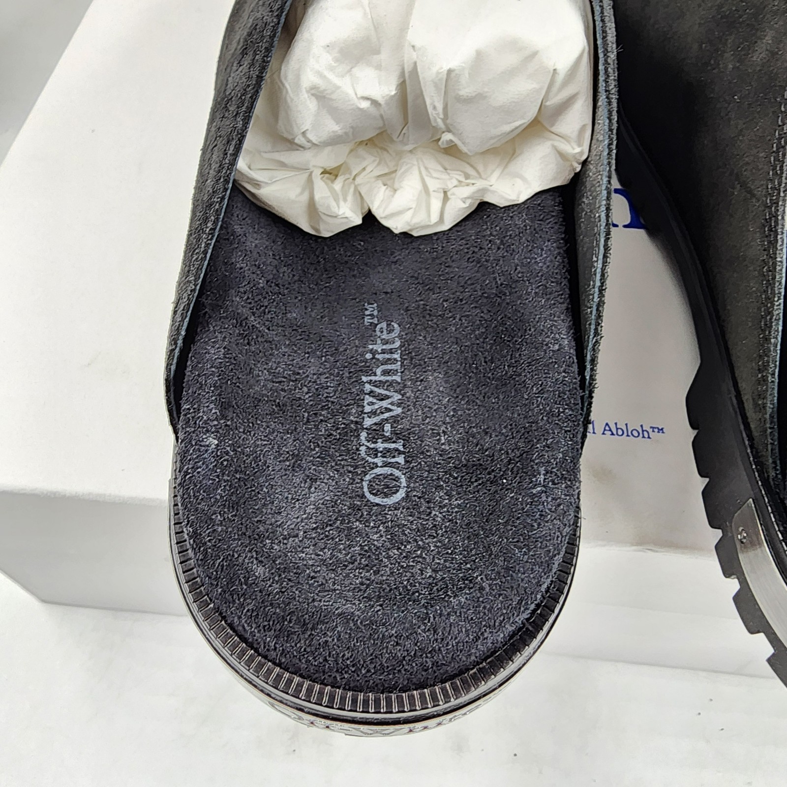 Off-White Metal Logo Slip On Mules Men's 41/8US Black/Silver Heel Embossed logo - Picture 7 of 22