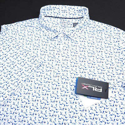 NEW! RLX GOLF RALPH LAUREN JUNIOR POLO SHIRT -XL 18-20- WHITE BLUE PERFORMANCE